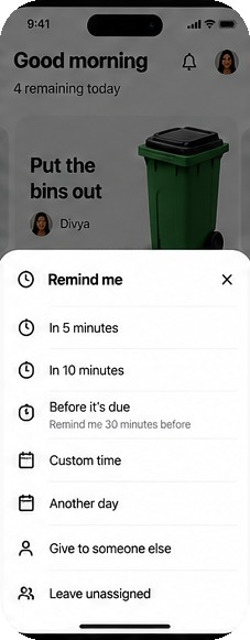 GeGo Home remind me options