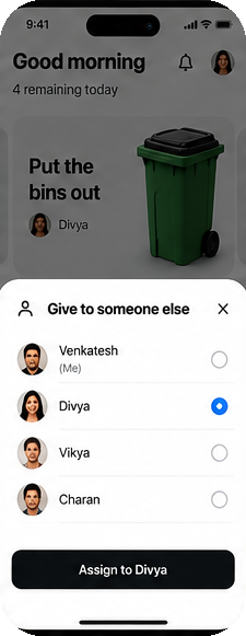 GeGo Home, reassign a task to someone else