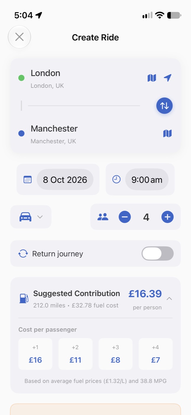 GeGo Ride cost per passenger